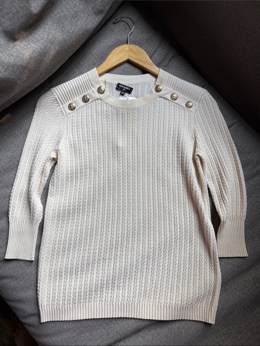 Chanel Partly Attached label but missing internal tag Cream Cable Knit Top sz 34